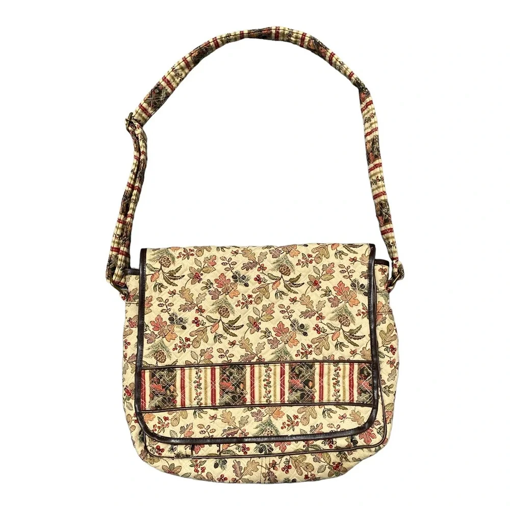 Longaberger Homestead Christmas Print Fabric Shoulder Crossbody‎ Laptop Bag—-EUC