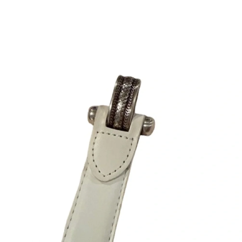 White Womens Leather Adjustable Belt Silver Buckle M/L- vintage inspired- boho