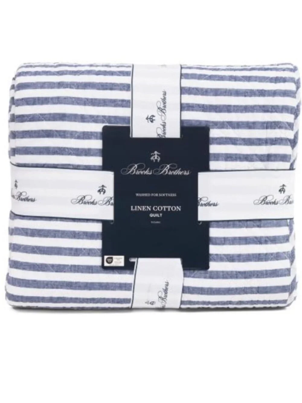 Brooks Brothers Navy and White Striped Linen-Cotton Quilt Set