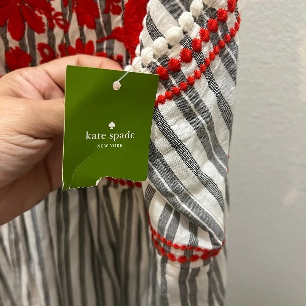 Kate Spade New York Broome Street Striped Embroidered Sleeveless Midi Dress XL