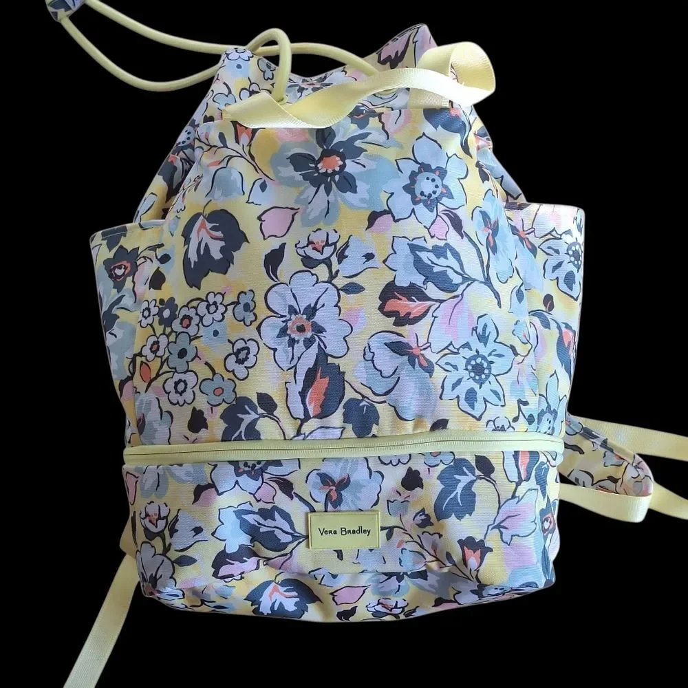 Vera Bradley Sunny Garden ReActive Backpack Sport Bag Yellow Floral Huge NWOT