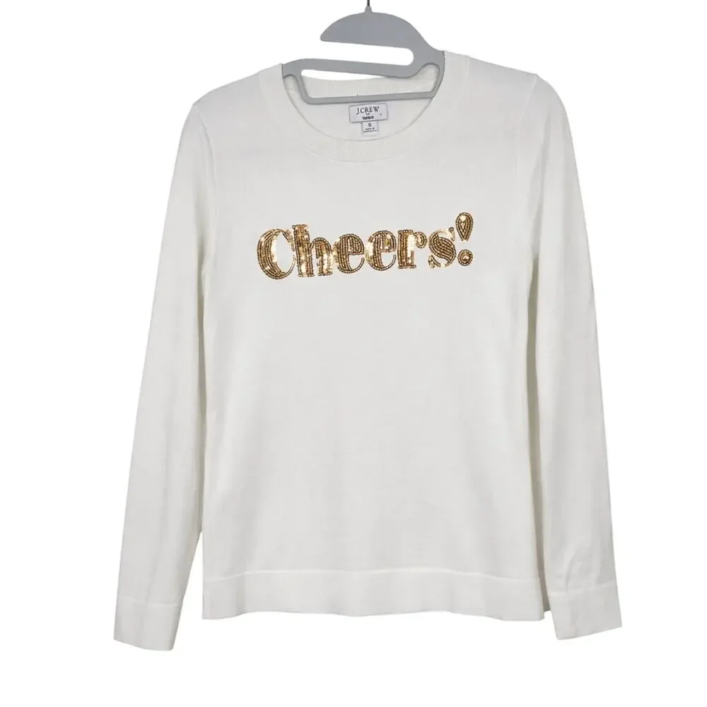 NEW NWT J.Crew Cream Teddie Crewneck Sweater Sequin 