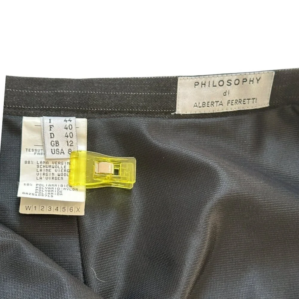 Philosophy‎ di Alberta Ferretti Maxi Pin Stripe Wool Skirt, Size US8