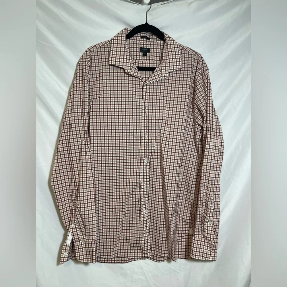 J.Crew Ludlow Men’s XL 120s 2 Ply Red Tan Check Button Down Shirt