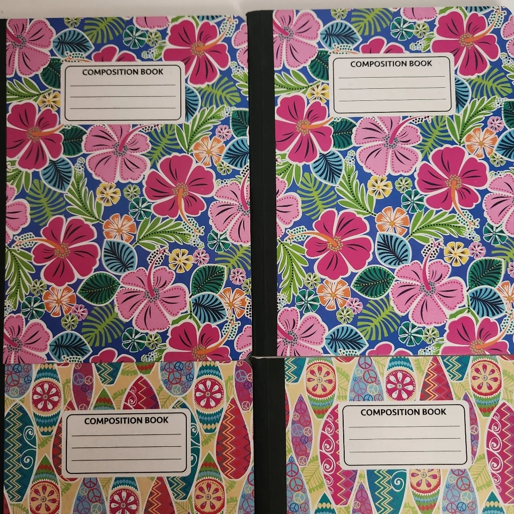 Lot of Brightly Colored Hawaiian Hibiscus Floral & Hippie Peace Signs Notebooks