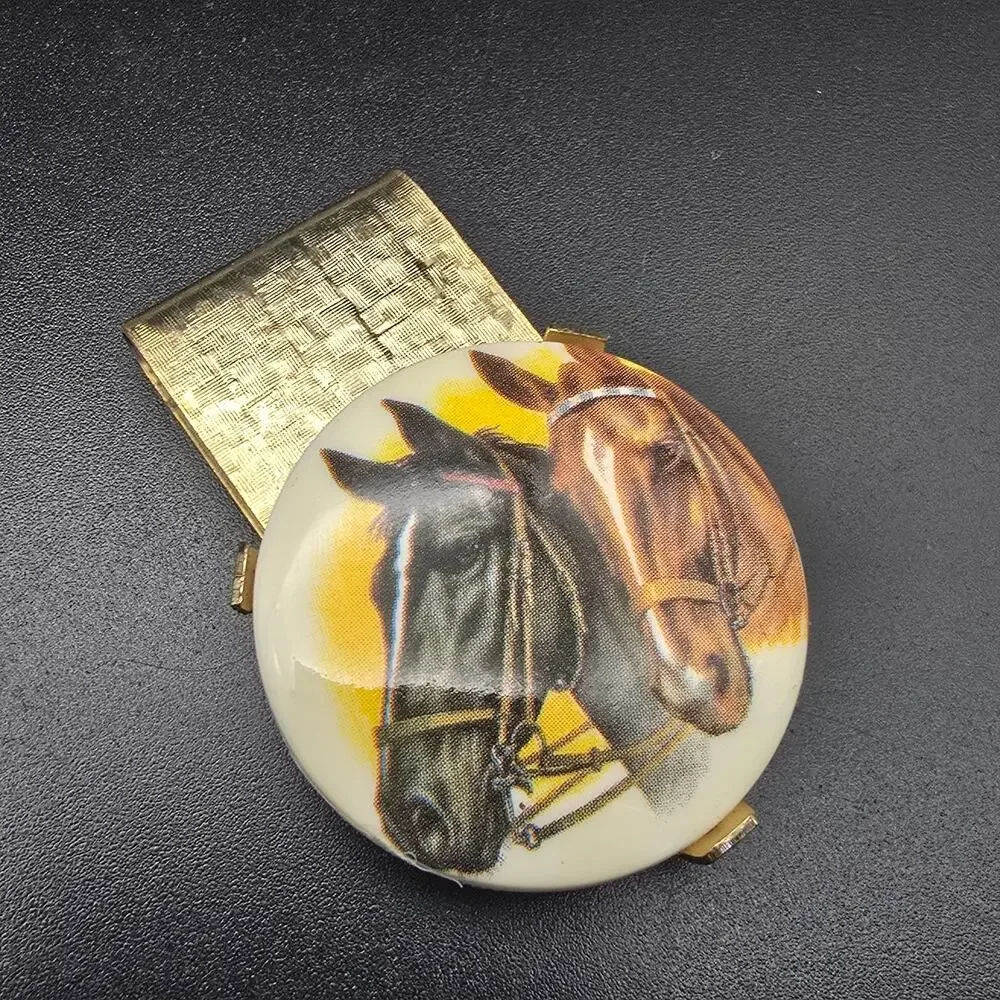 Vintage Equestrian Horse Themed Money Clip Gold Tone #4