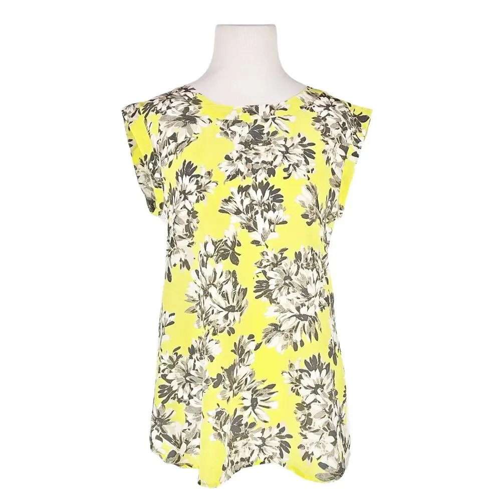 J. CREW Yellow Silk & White Eyelet Floral Sleeveless Blouse Size 2