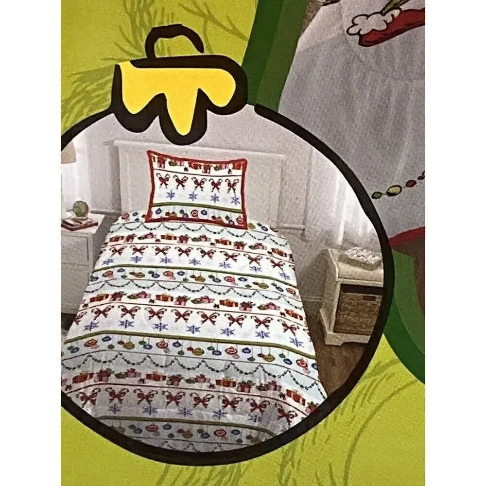 2 Piece Dr Seuss The Grinch Quilt Set TWIN Size Reversible Bedding Christmas NEW