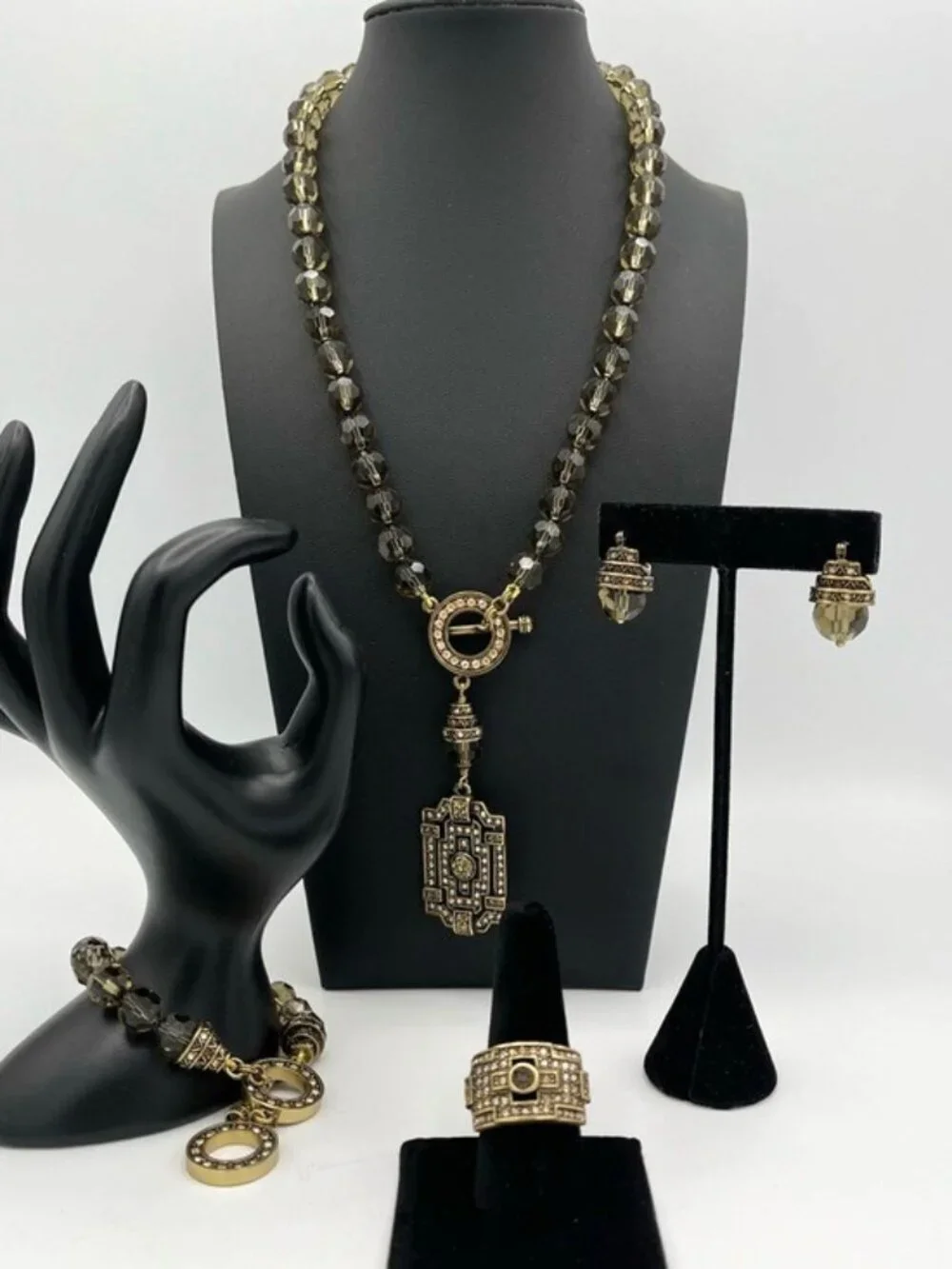 Complete 4-Piece Heidi Daus Classic Edition Swarovski Crystal Taupe Beaded Jewel