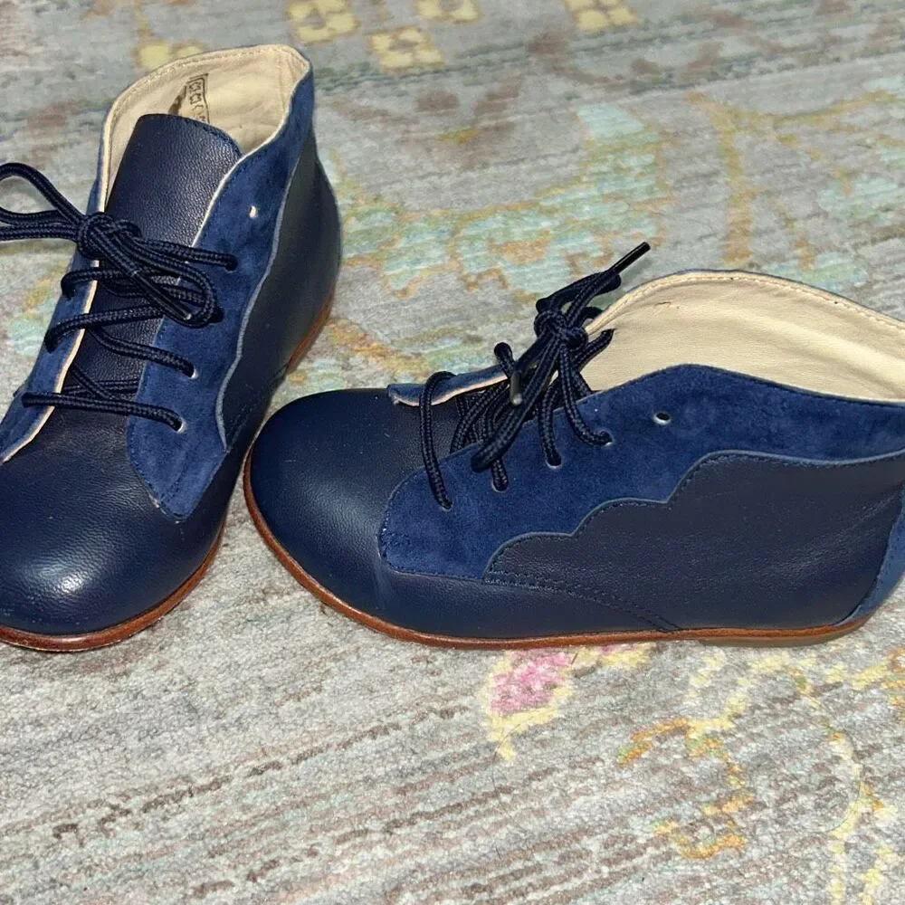 Misha & puff navy leather booties lace up sz 27