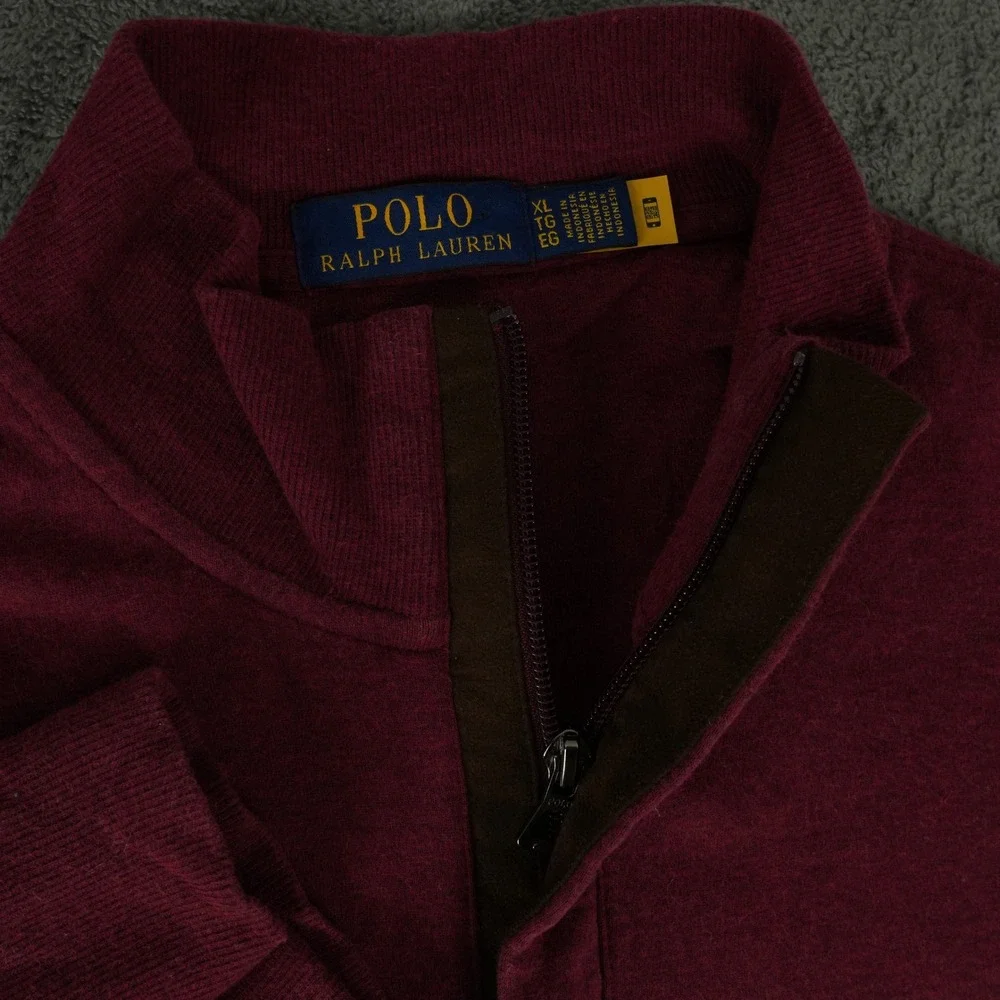Polo Ralph Lauren Quarter Zip Mens XL Burgundy Cotton Blend Pullover Sweater