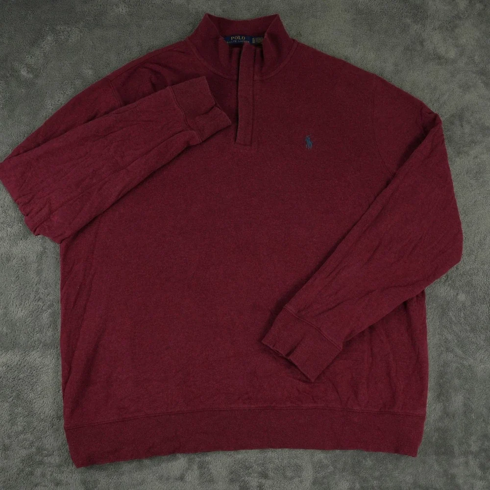 Polo Ralph Lauren Quarter Zip Mens XL Burgundy Cotton Blend Pullover Sweater