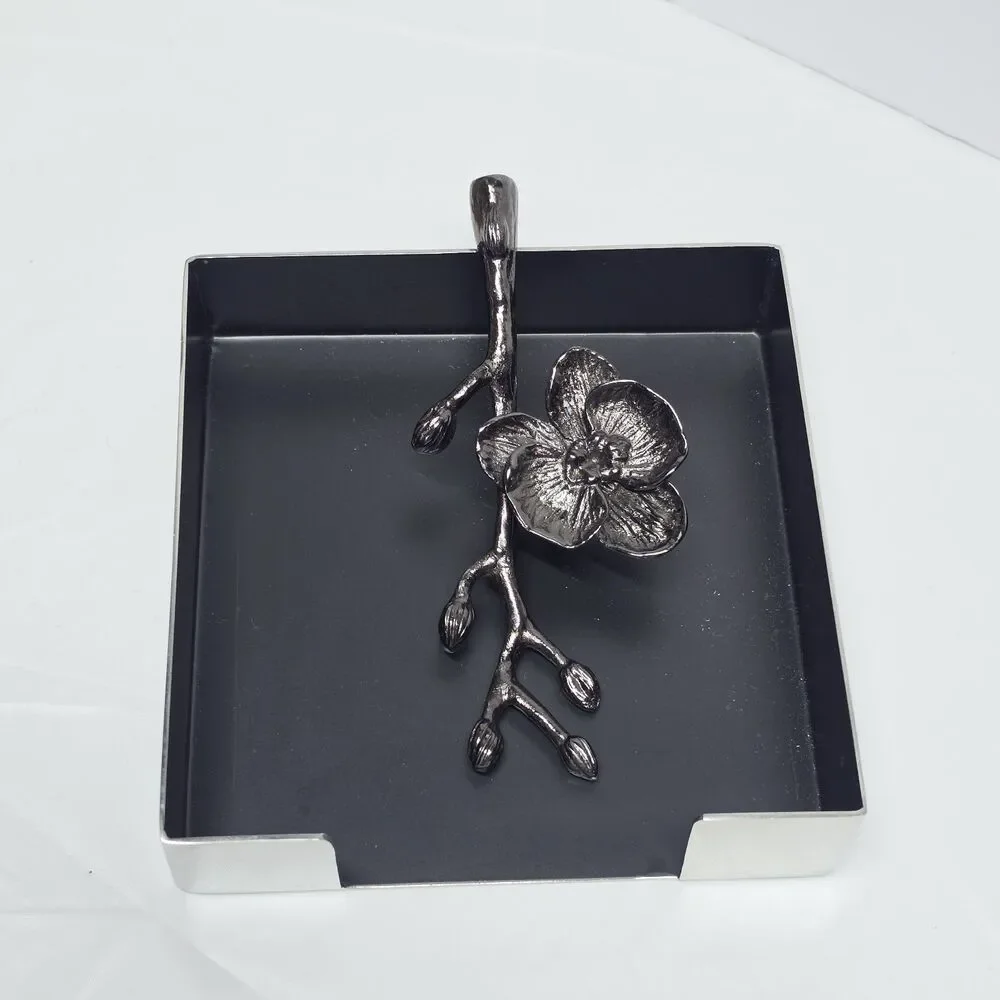 Michael Aram Black Orchid Cocktail Napkin Holder 5.25 X 5.25 X 1.25