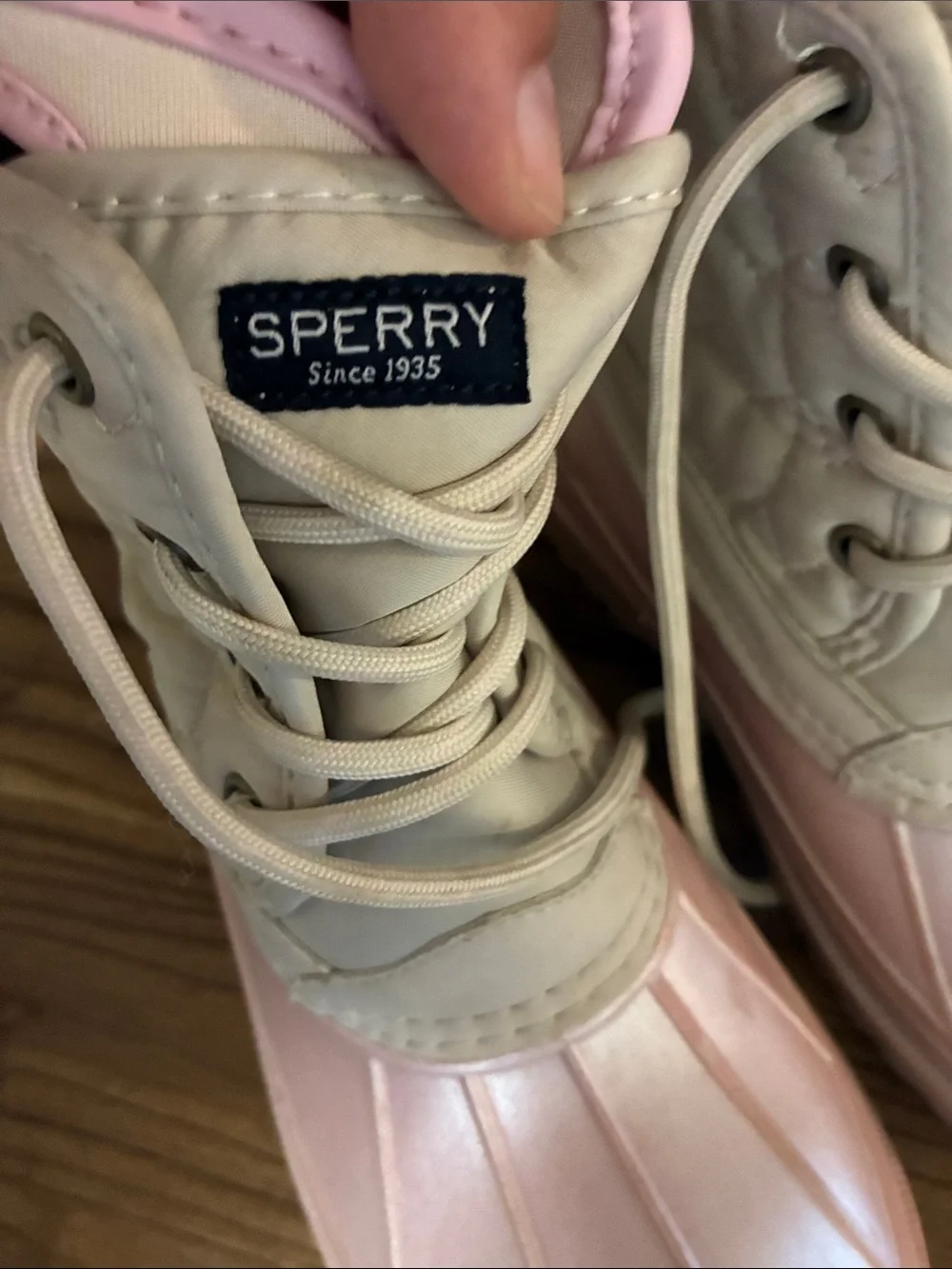 Sperry Kids Beige Quilted and Light Pink Waterproof Duck Boots