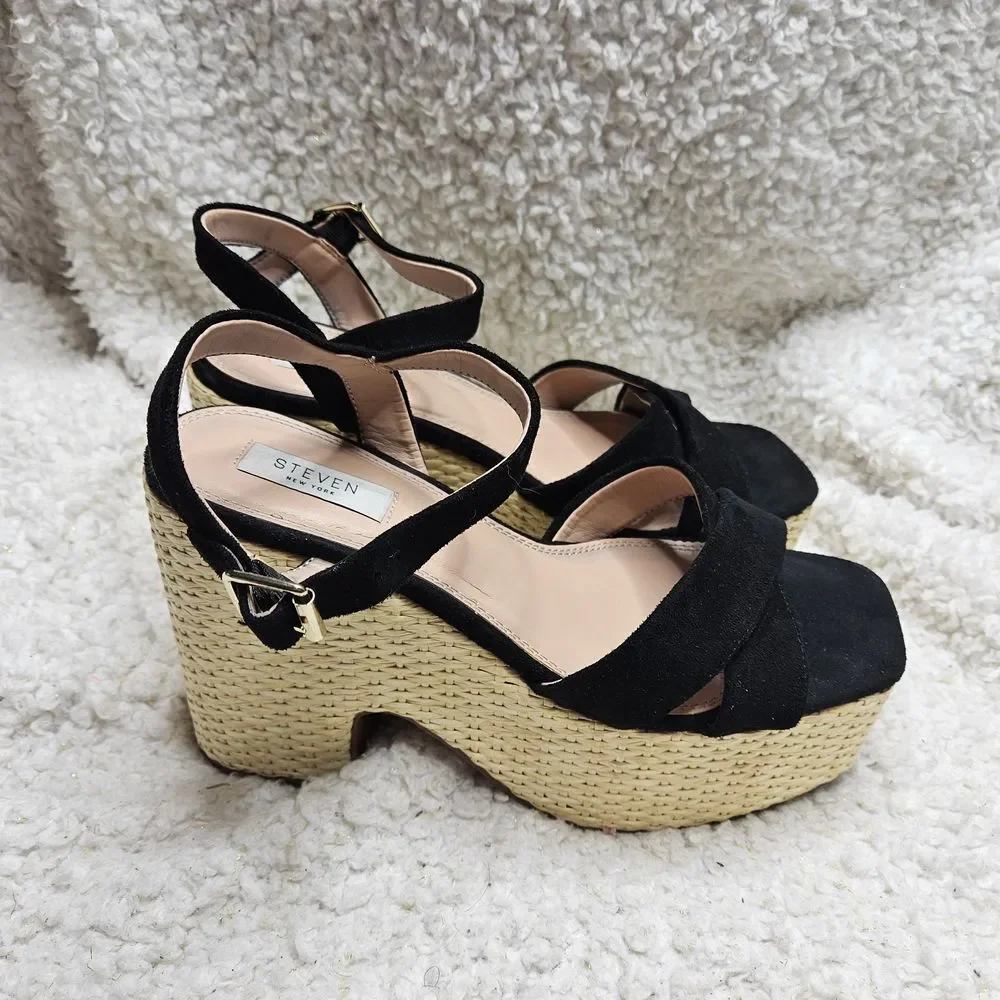 Steven New York Dipsy Black Chunky Platform Espadrille Sandals sz‎ 9