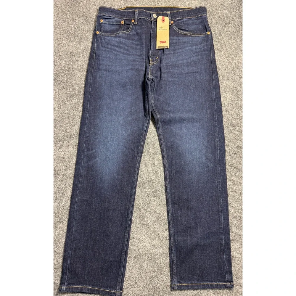 Levis 505 Regular Fit Mens Jeans 36×30 Dark Wash Blue Denim NWT