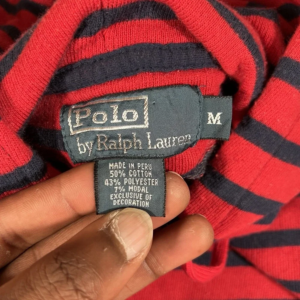 Vintage 90s Polo Ralph Lauren Pullover Hoodie Sweatshirt Mens Size Medium Stripe