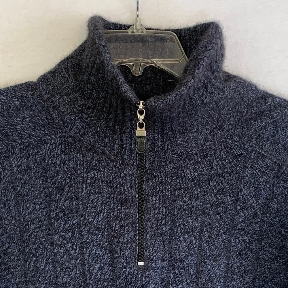 Lothlorian Possum Wool 1/4 Zip Sweater Mens M Blue Ribbed Pullover New Zealand