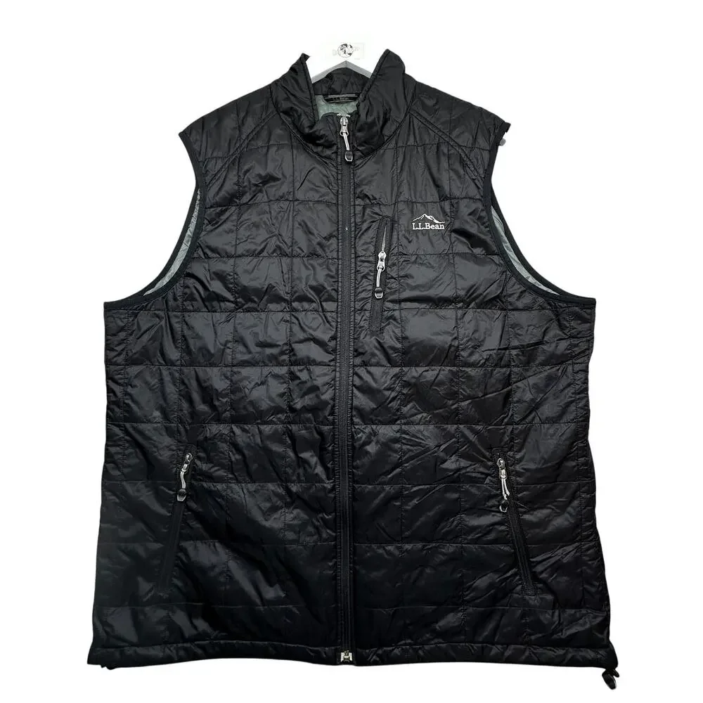 LL Bean 288306 Primaloft Packaway Nylon Vest XXL Tall Insulated Full Zip Black