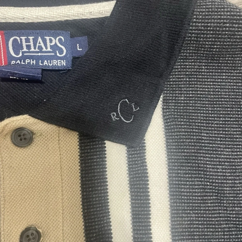 VTG 90s Chaps RALPH LAUREN Sz L Long Sleeve Striped Polo Shirt Knit Gorpcore