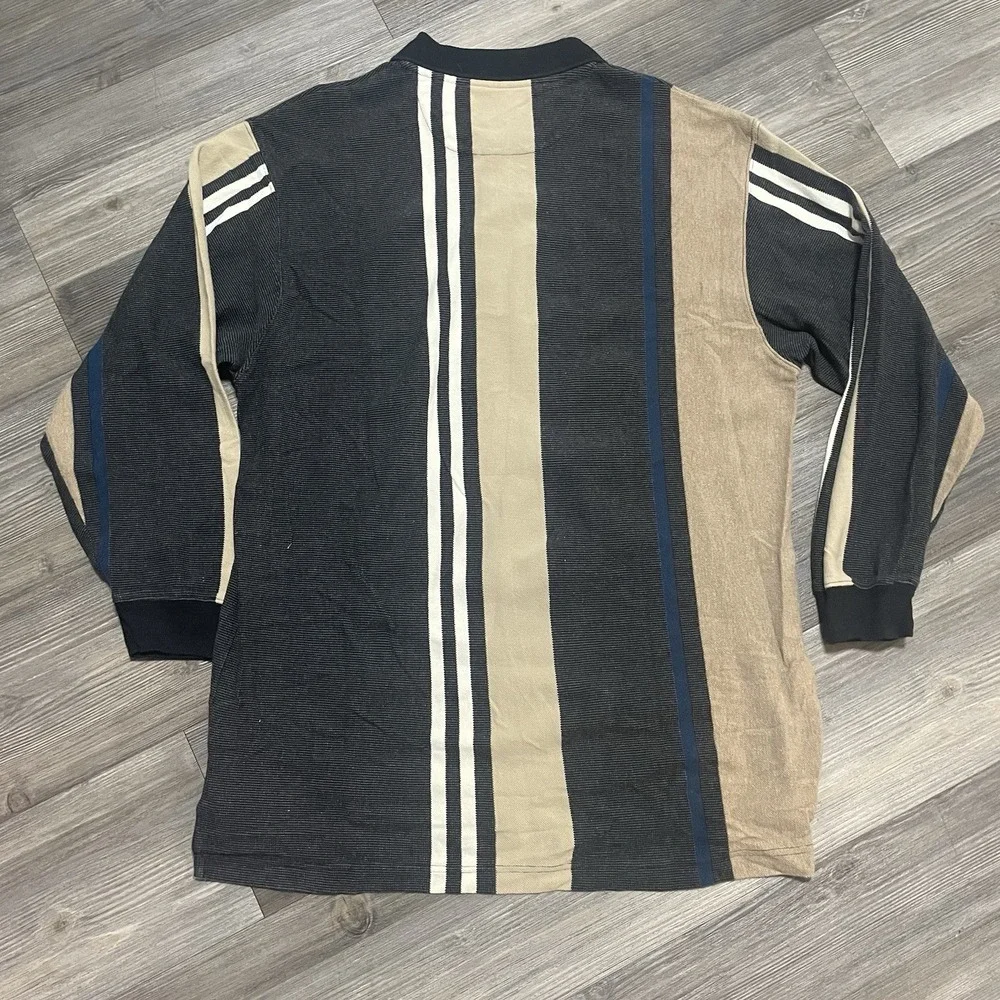 VTG 90s Chaps RALPH LAUREN Sz L Long Sleeve Striped Polo Shirt Knit Gorpcore