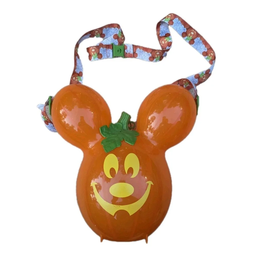 Cute Disney Parks Mickey Mouse Pumpkin Balloon Halloween Popcorn Bucket W/Strap