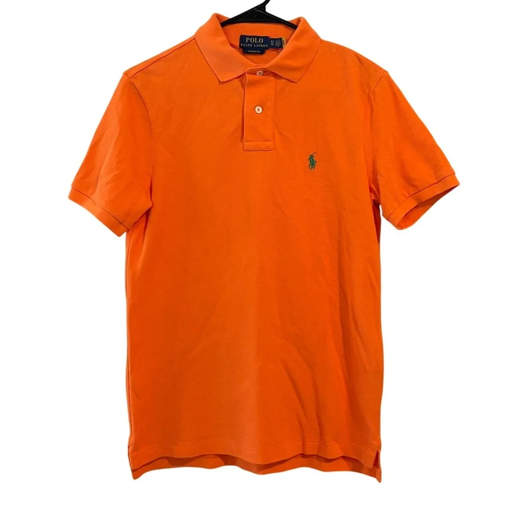 Polo Ralph Lauren Mens Classic Fit Orange Pique Polo Shirt Short Sleeve XS