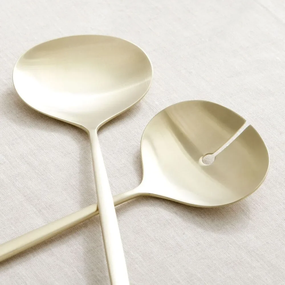 NEW West Elm Sidney Stainless Steel Serving Utensils Gold & Wood Serving Platter