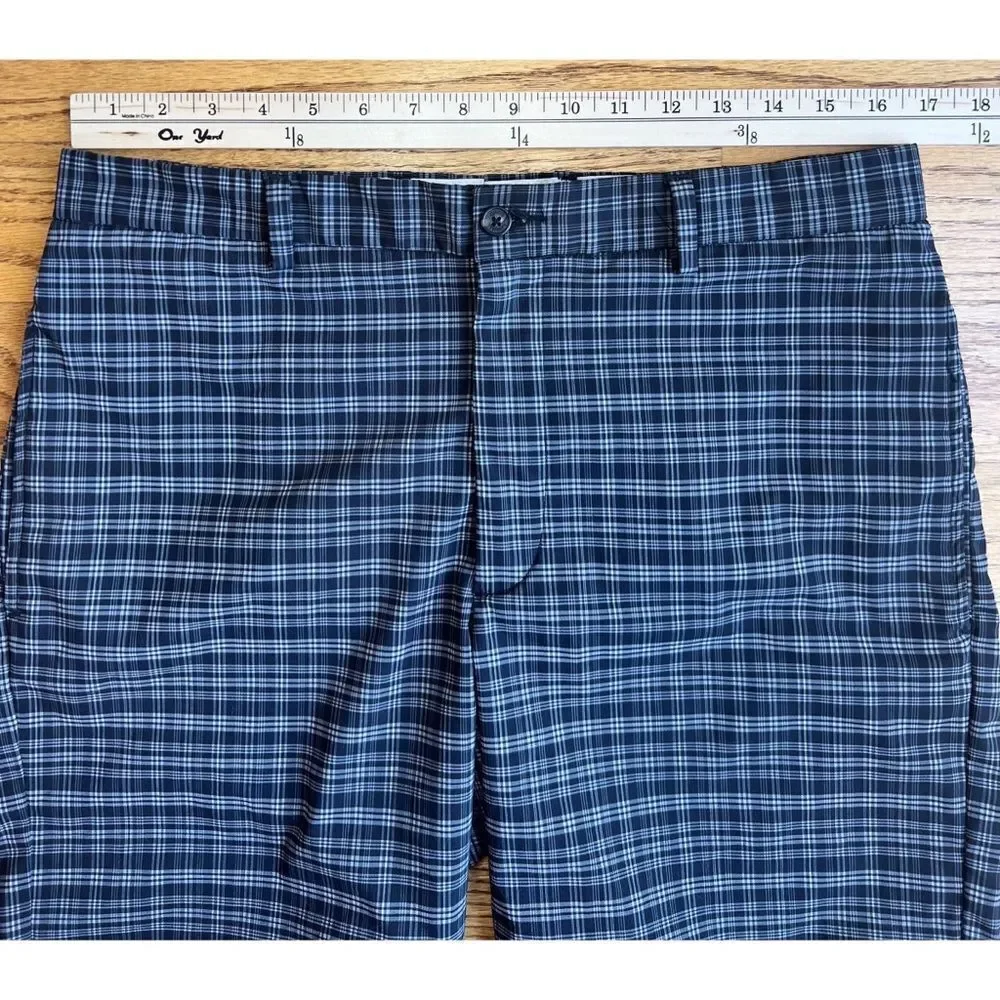 Greg Norman Shark Black White Plaid Golf Flat Front Golf Shorts Size 32