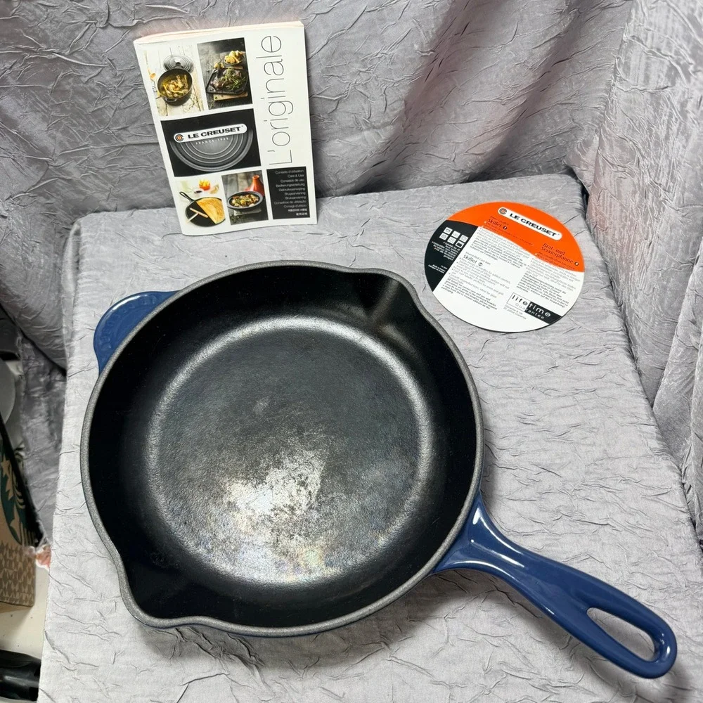 Le Creuset 10.25 Inch Enameled Cast Iron Signature Skillet Marseille Blue France