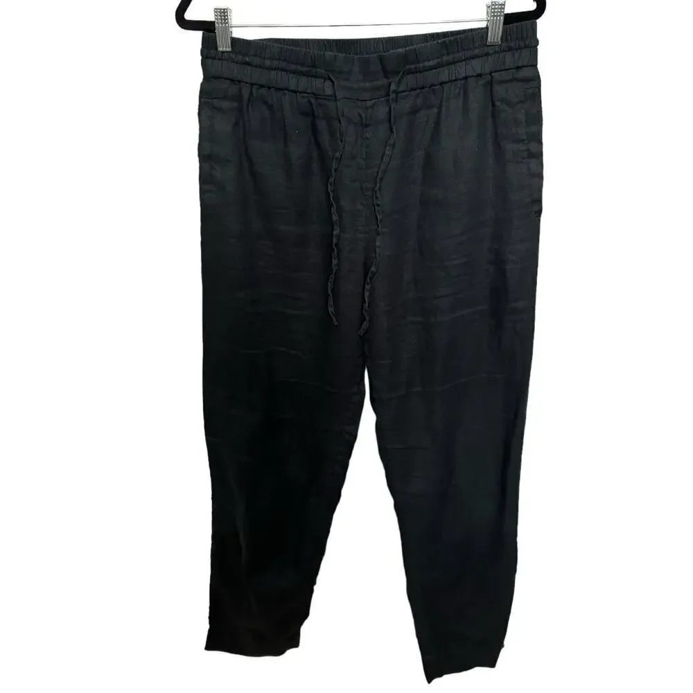 Cos Linen Pants Cuffed Drawstring Loose Fit Ankle In Washed Out Black Size 8