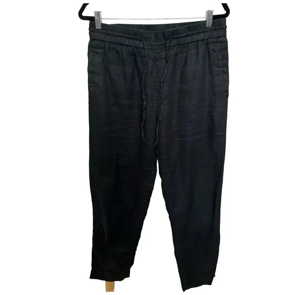Cos Linen Pants Cuffed Drawstring Loose Fit Ankle In Washed Out Black Size 8