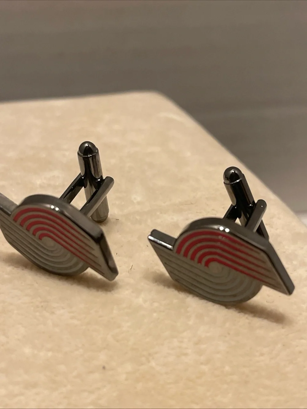 Portland Trail Blazer Men's Silver Tone Cufflinks with Red Accent
