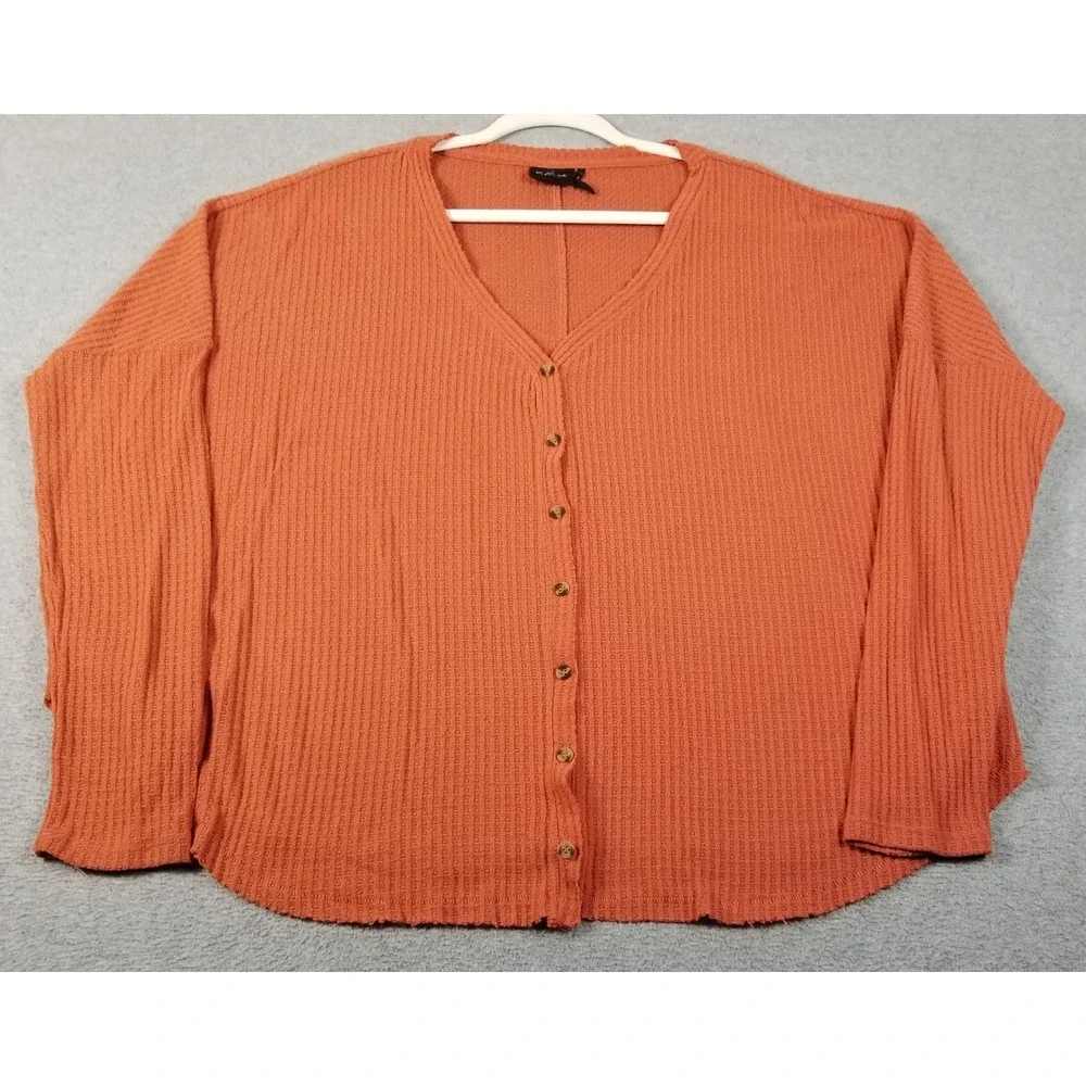 Out From Under Cardigan Women Large L Orange Waffle Knit Button Up Oversize Knit