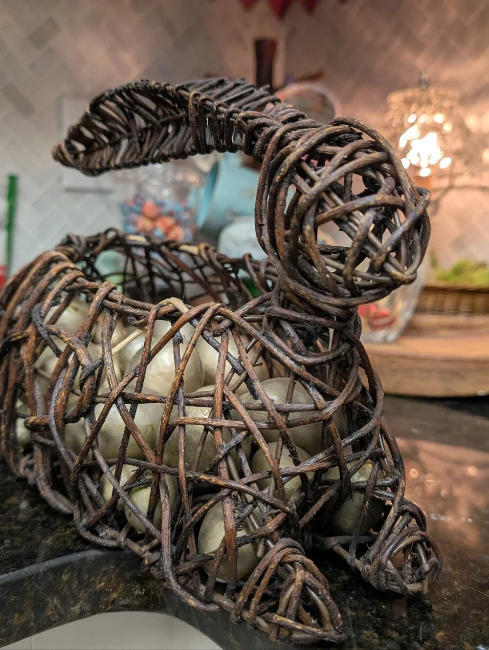 Pier 1 Imports grapevine Easter bunny basket featuring a woven vine construction