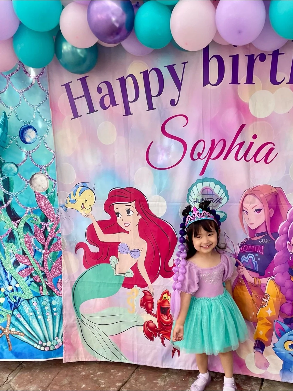 Happy Birthday Backdrops Personalized Sophia, little mermaid, kpop