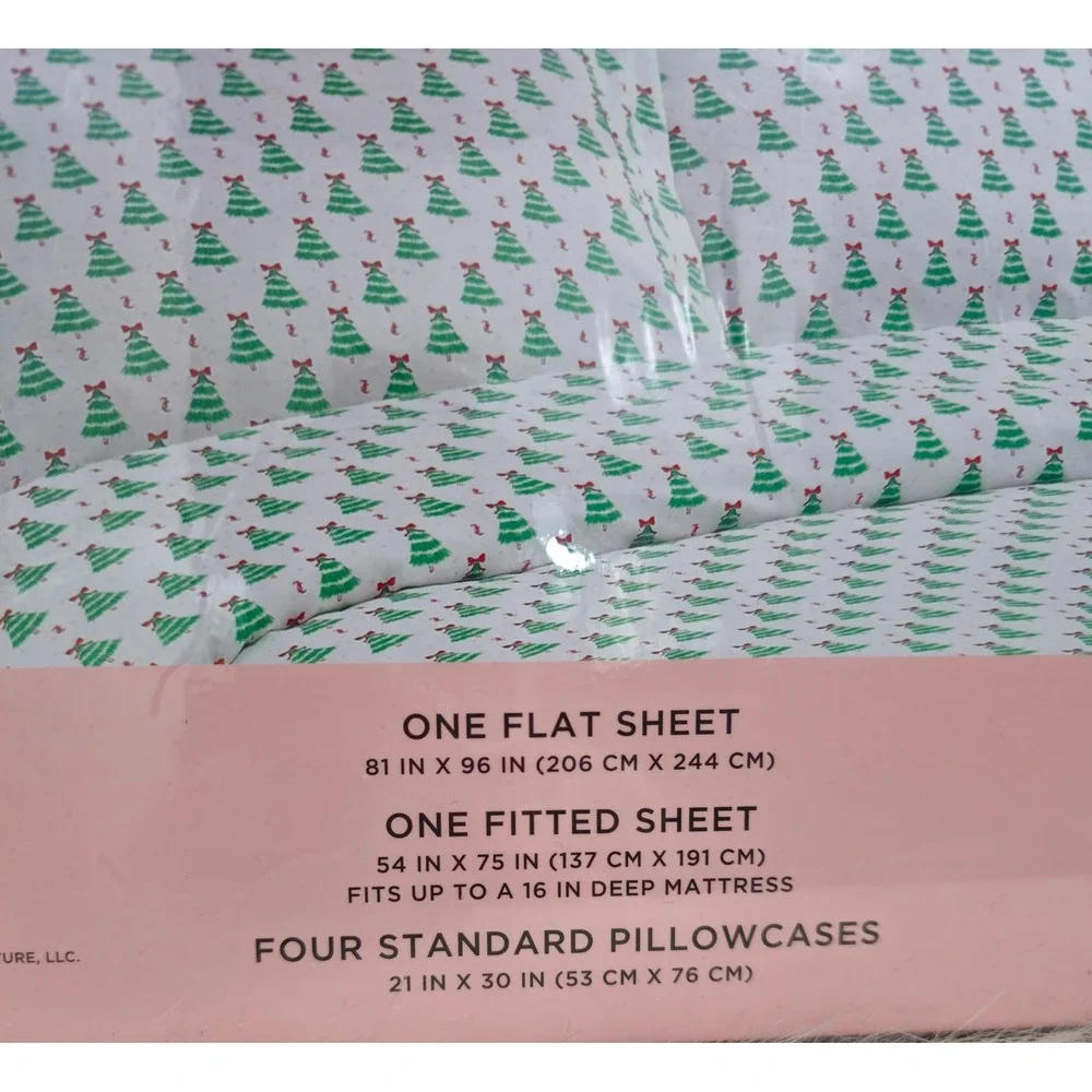 Juicy Couture Full Sheet Set Christmas Tree Monogram White Green Red 6 Piece NEW