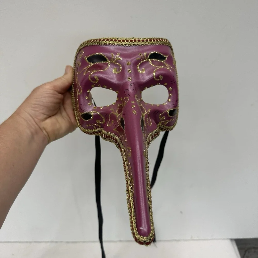 Purple Gold Venetian Mardi Gras Nose Mask MASQUERADE CARNIVAL PARTY Zanni Plague