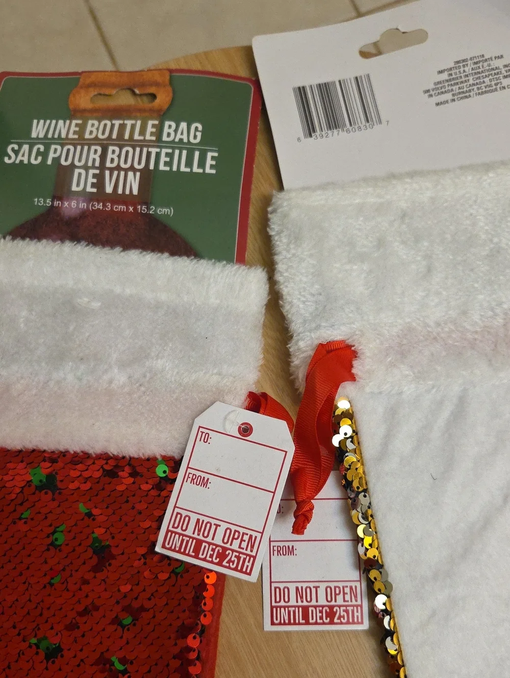 Sequin Wine Bottle Bag - Red & Gold