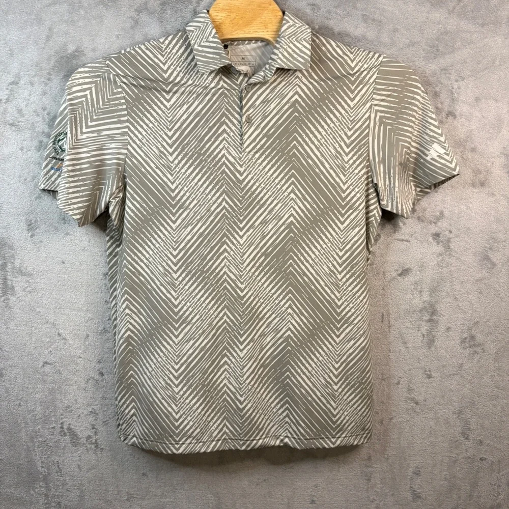 Adidas Mens Ultimate 365 Allover Print Golf‎ Polo Shirt Grey White Size Medium