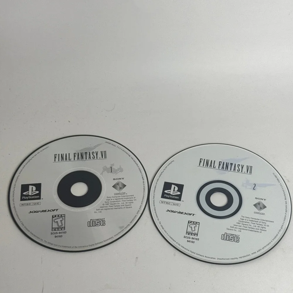 Final Fantasy VII PS1 Discs 1 and 2 Squaresoft Sony PlayStation Tested WORKS‎