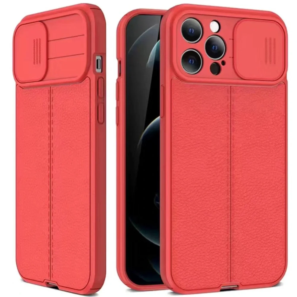iPhone 14 pro max red shockproof case with slide cover camera lens prote…