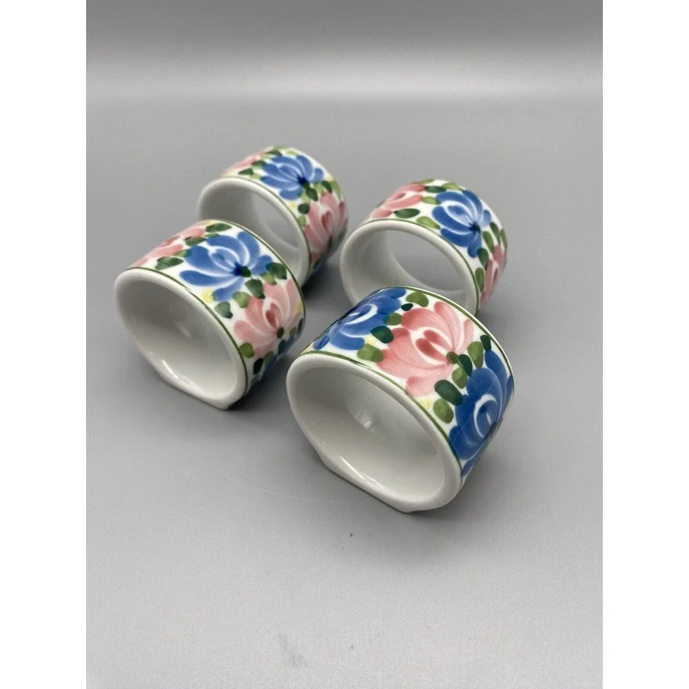 Set Of Four Vintage Audrey Floral Ceramic Napkin‎ Rings