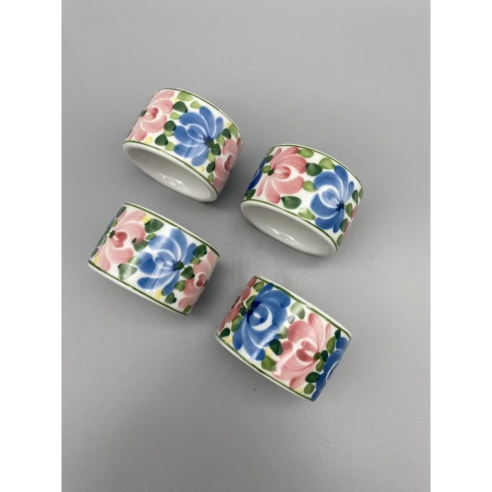 Set Of Four Vintage Audrey Floral Ceramic Napkin‎ Rings