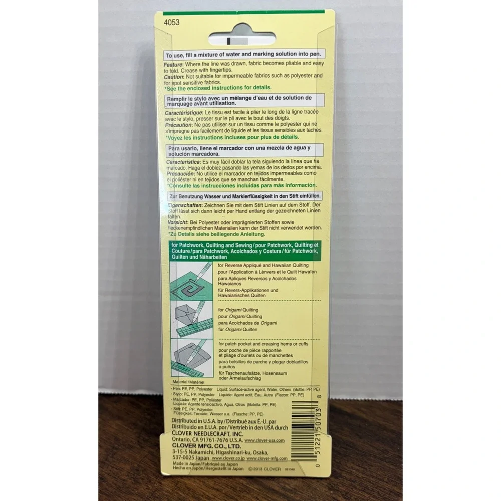 Clover Fabric Folding Pen 4053 with Marking Solution for Quilting and Sewing NEW