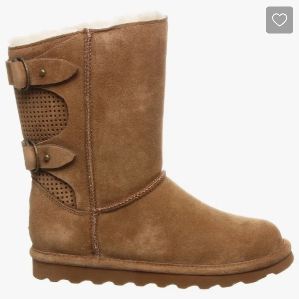 Bearpaw Womens Clara Suede Hickory Sheepskin Mid Height Cozy Winter Boots Size 8