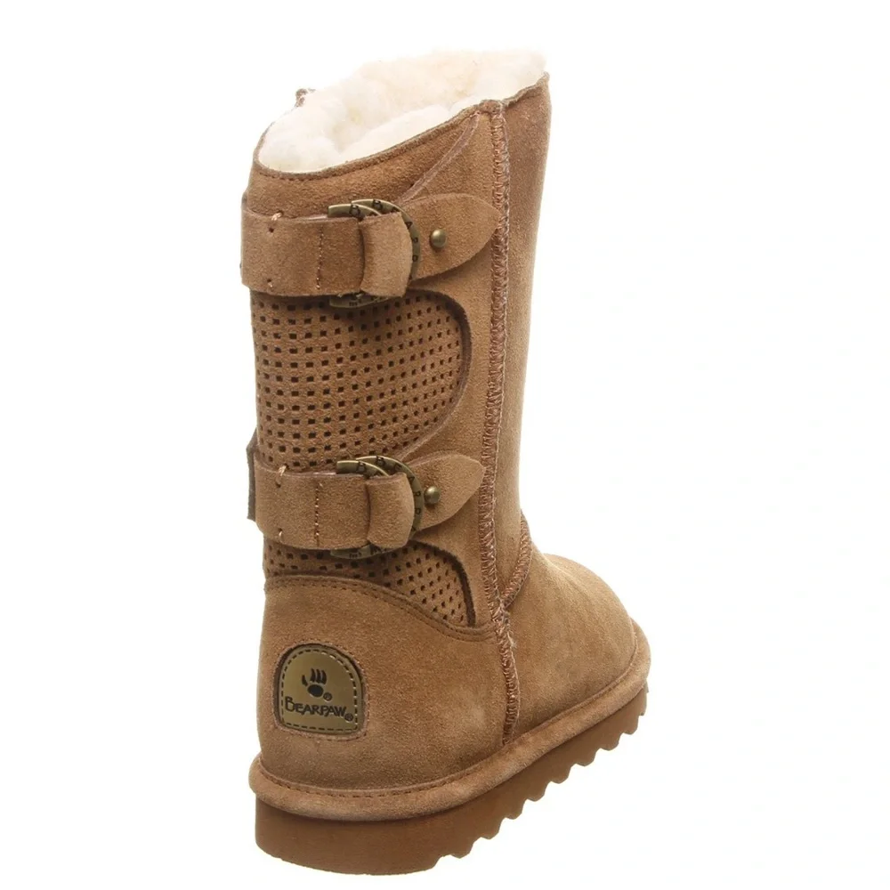 Bearpaw Womens Clara Suede Hickory Sheepskin Mid Height Cozy Winter Boots Size 8