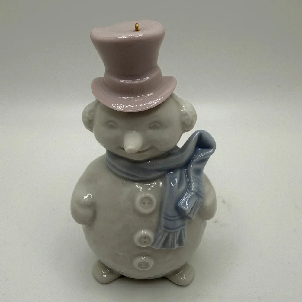 Vintage Lladro Snowman Ornament White Porcelain Blue Scarf Xmas Decor Spain 1991