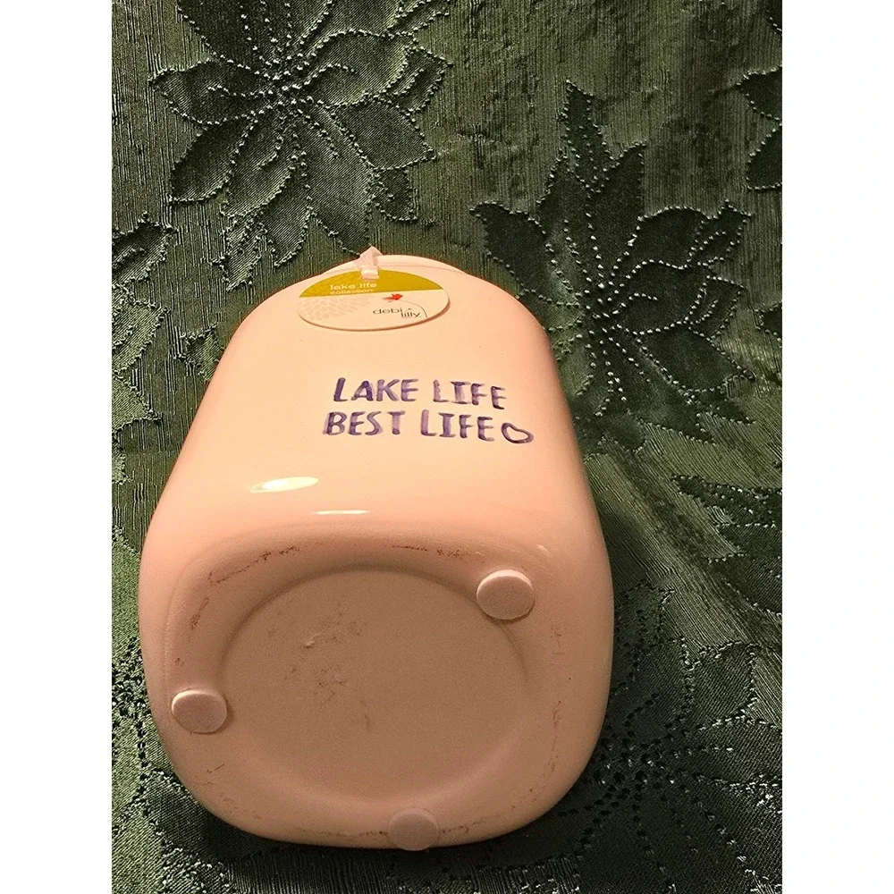 Debi Lilly Lake Life Best Life Mason Jar Ceramic Vase Holder Decor‎ Navy Text