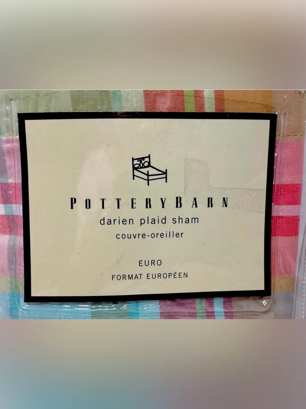 Pottery Barn Vintage Darien Plaid Euro Sham 100% Cotton Retired Pattern New